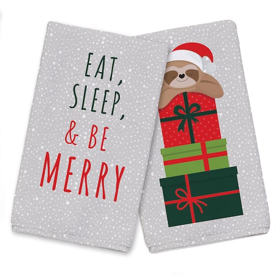 Eat Sleep Be Merry Sloth Tea Towels - Set of 2